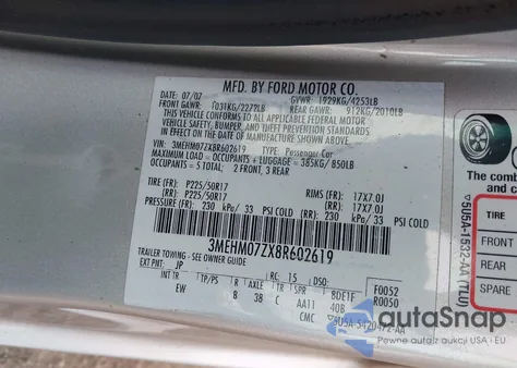 2008 Mercury Milan I4 из США, поврежденный, VIN 3MEHM07ZX8R602619